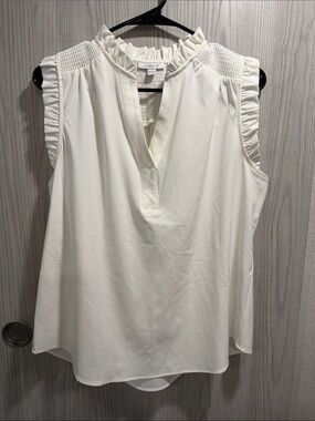 Chico's Cream Sleeveless Ruffle-Neck Tank